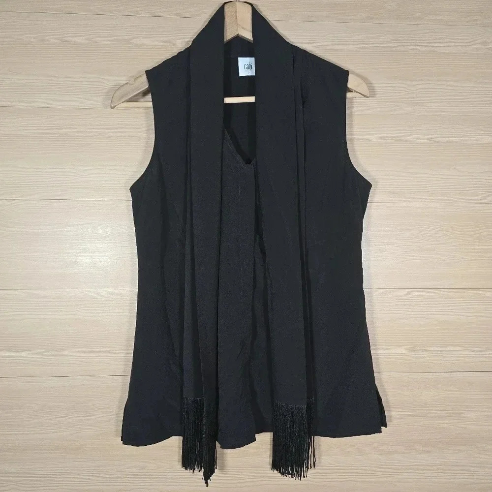 CAbi Black Sleeveless Tie-Neck Blouse